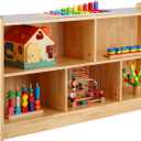 Montessori Shelf, 47-1/4" L Toy Shelf, Toy Storage Organizer with 2-Layer Bookshelf, 5-Section Wooden Storage Cabinet, Bookshelf for Kids Rooms, Playroom, School, Nursery