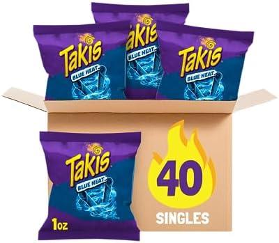 Takis Blue Heat 40 pc / 1 oz Multipack, Hot Chili Pepper Flavored Extreme Spicy Rolled Tortilla Chips, Best By Apr, 2025