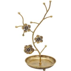 Gold Orchid Blooms Jewelry Display Stand | Faux Crystal Dcor | Tree Tower Rack Hanging Organizer for Rings Earrings Necklaces Bracelets | Holder Organizer Tray Storage