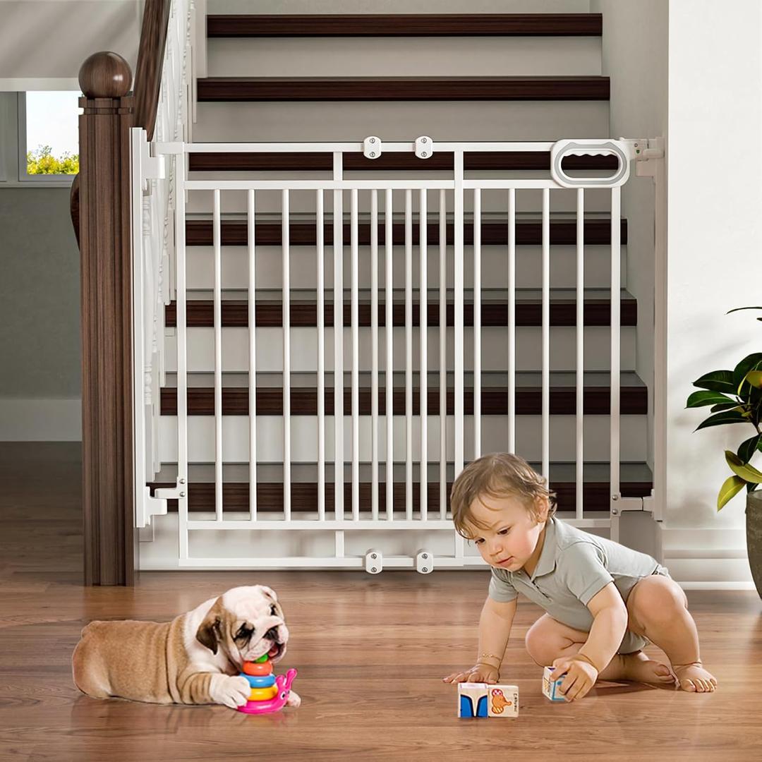 Mom's Choice GROWNSY Baby Gate No Bottom Bar, Adjustable Width 26 to 36 for Child and Pet, Dog Gate with Auto-Close & One-Hand Operation, Screw-in Installation for Doorways and Indoor Use (White)
