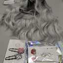Short White Silver Wig with Bangs Ombre Grey Wigs for Women Girls Wavy Bob Wig Shoulder Length Synthetic Hair Dark Roots Wig for Halloween Cosplay Party Daily (14 Inches)
