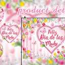Feliz Dia De Las Madres Backdrop Happy Mother's Day Pink Tulip Photo Background Flowers Heart Pink White Stripe Spanish Feliz Dia Mama Girl Woman Birthday Party Decor Banner Photo Props (8x6FT)