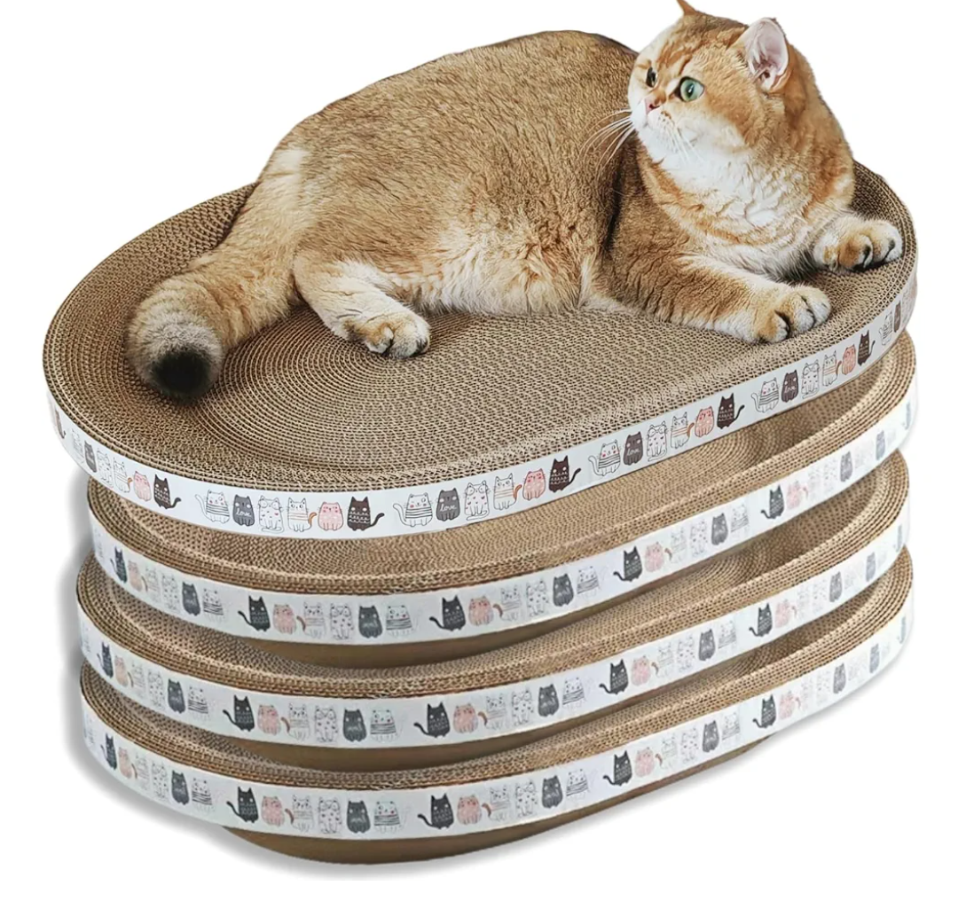 4 Pack Extra Large Cat Scratcher Cardboard, Oval Cat Scratcher Bed Cat Scratch Bowl, Scratching Lounge Couch Round Shaped Cat Scratch Board Nest for Indoor Cats Furniture Protector