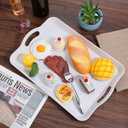 Set of 2 Large White Melamine Serving Tray with Handles, Rectangular Outdoor Dinner Tray Plastic Fruit Serving Platters Trays for Eating, Appetizer, Charcuterie, Snack, Fruit, Desserts, Food Parties