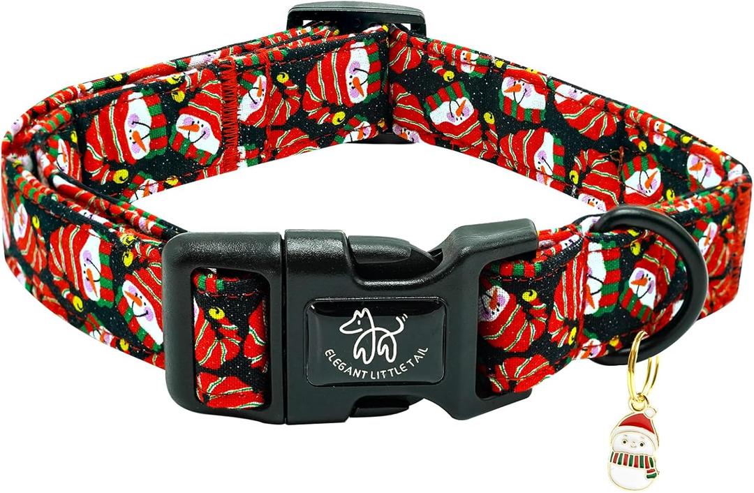 Elegant little tail Christmas Dog Collar, Pet Dog Collar Cotton Soft Snow Man Winter Pet Collars Holiday with Quick Release Buckle Puppy Collars for Puppy, Small