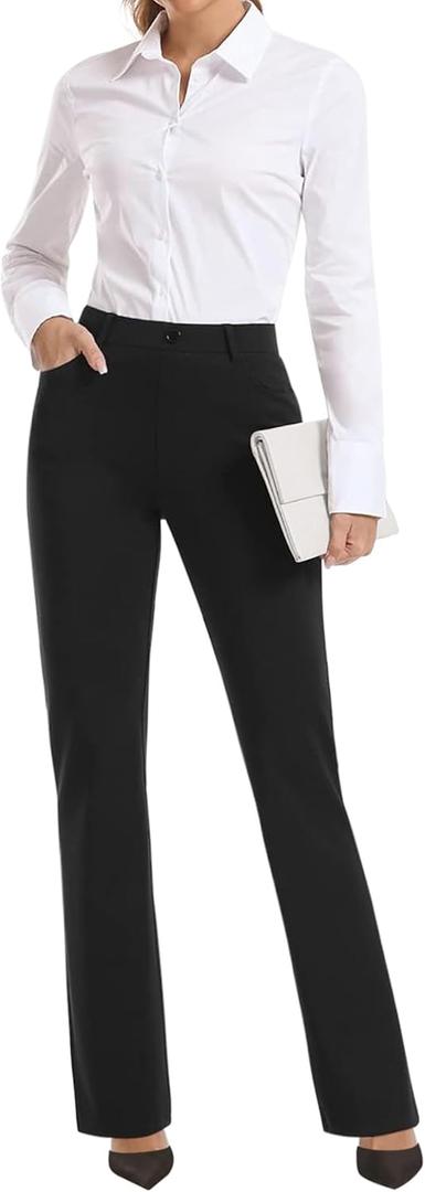 BANETTETA Women's High Waisted Stretch Dress Pants, Black Work Pants with Pockets, Tummy Control Slacks, Petite (6-18) (14)