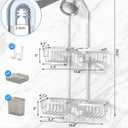 Adjustable Shower Caddy Hanging for Handheld Showerheads - Never Rust Shower Hanging Organizer, Upgraded Bathroom Shower Rack with Soap Basket, Hooks and Toothbrush Holder (Silver)