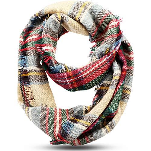 Frienda Winter Plaid Scarf Valentine Warm Tartan Scarf Checkered Pattern Circle Loop Wrap Gift for Women Cold Weather(Colorful)