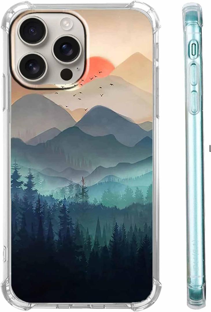 Mountain and Sunrise Case for iPhone 16 Pro,Natural Scenery Painting,Unique Soft TPU Bumper Case Compatible with iPhone 16 Pro