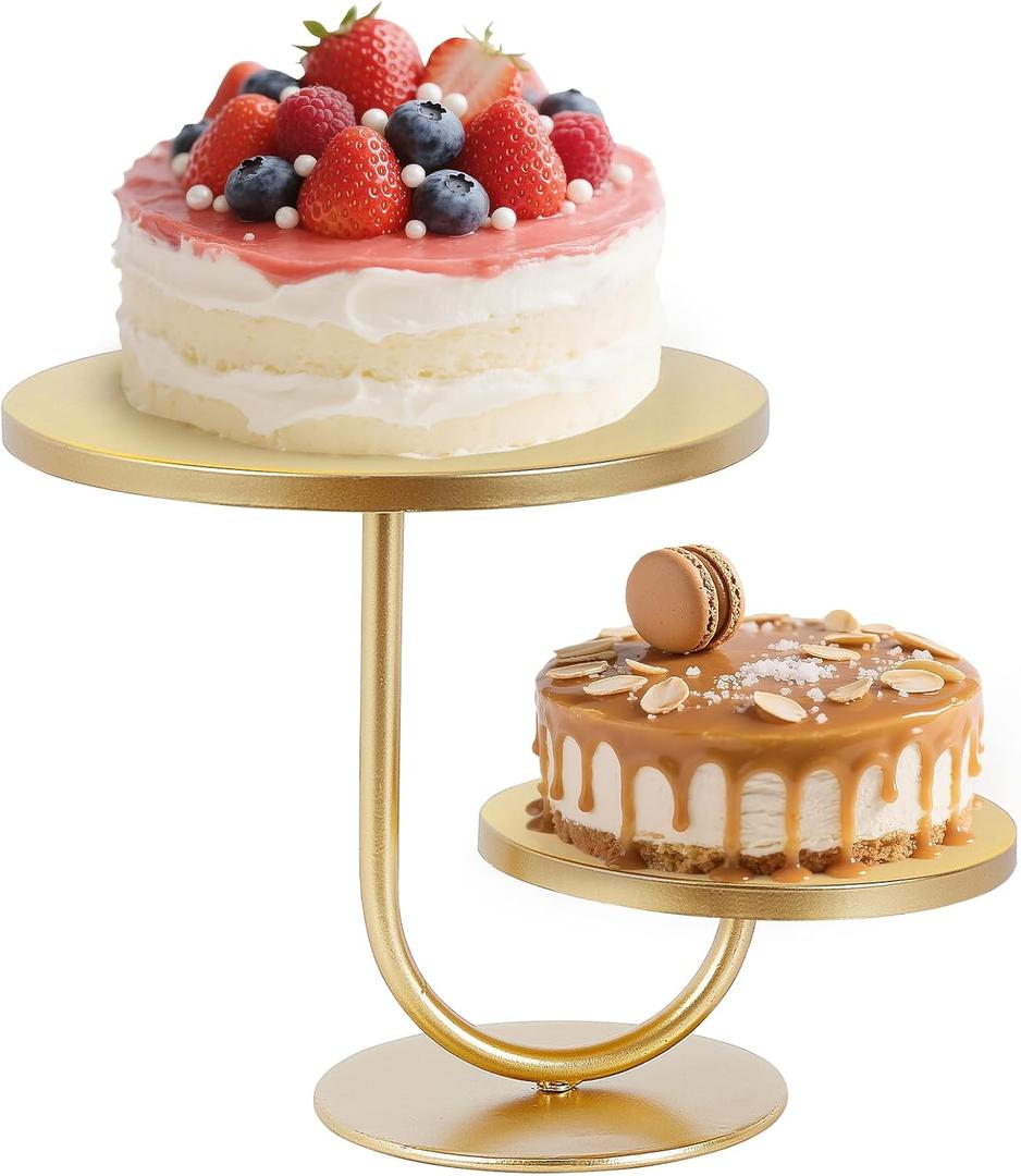 2 Tier Cake Stand - Metal Gold Cake Stand for Party, Cupcake Tower Dessert Display for Weddings, Birthdays, Anniversaries, Diameter 7" and 10"