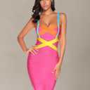 meilun Women's Celebrity Bandage Bodycon Dress Strap Party Pencil Dress (Pink, L)