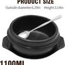 Korean Stone Pot Set with Tray and Stainless Steel Spoon, Ceramic Bowl for Bibimbap and Soup, No Lid (1100 ML (37 OZ))