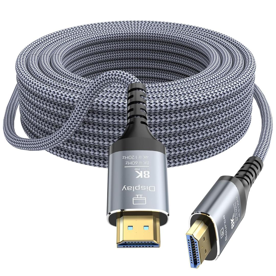 8K Fiber Optic HDMI Cable 100FT, 48Gbps Ultra High Speed Long HDMI 2.1 Cord Braided 8K@60Hz 4K@120Hz HDR10/HDCP2.2&2.3/eARC/3D Compatible for PS5, Xbox, HDTV, Laptop, Monitor