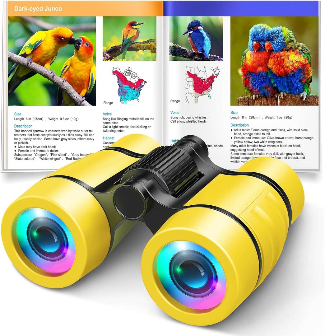 Toys for 3-7 Year Old Boys: LET'S GO! Binoculars for Kids with Bird Watching Manual Birthday Gifts for 4 5 6 7 8 Year Old Boy Girls Outdoor Toy for Kid Ages 5-7 Toddler Camping|Hiking Telescope (Yellow)