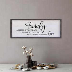 Family A Little Bit Of Crazy Sign Wall Decor 40"15" Rustic Farmhouse Living Room Large Soild Wood Framed Hallway Hanging Sign Aesthetic Inspirational Quotes Entryway Home Wall Art (Black)