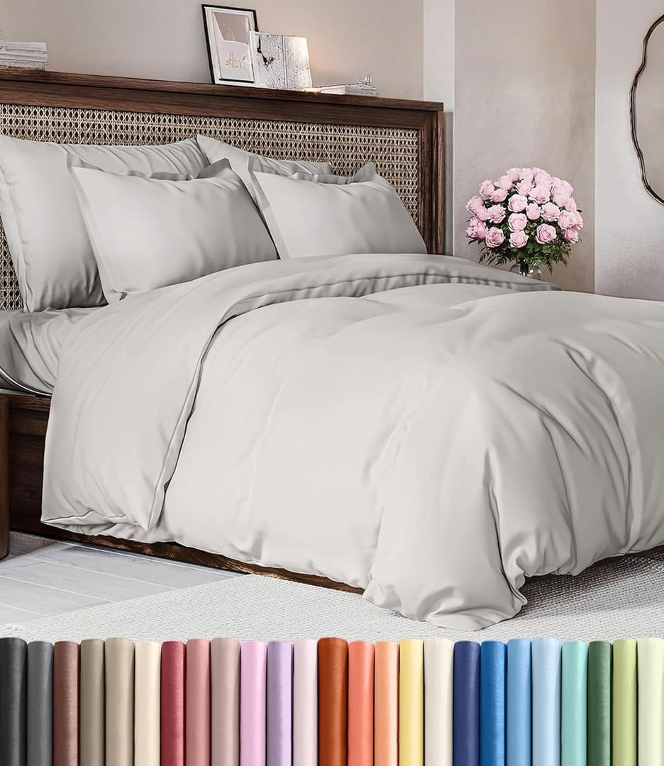 Duvet Cover Full Size Set - Extra Soft Full Duvet Cover 80" x 90" with 2 Pillow Shams - Hotel Luxury, Easy Care & Fade Free w/ Zipper Closures & Ties - All Season, Comfy and Breathable (French Grey) (04 - French Grey (No Comforter))