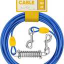 Petbobi Dog Tie-Out Cable 20ft -Heavy Duty Dog Lead Up to 120 lbs, Outdoor Leash Metal Cable with Shock Spring 360 Swivel Clips, for Yard Camping, Fit Small Medium Large Pets, Blue