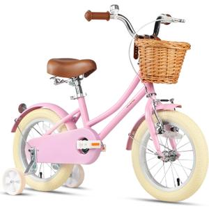 Glerc Little Molly 12-20 Inch Kids Retro Cruiser Bike for 2-13 Year Old with Wicker Basket & Training Wheels/Kickstand, Multiple Colors, 14 Inch