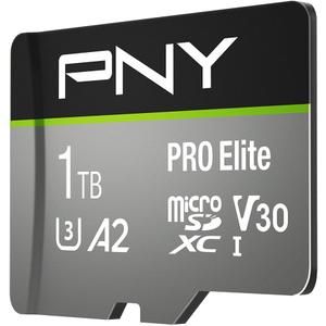 PNY 1TB PRO Elite Class 10 U3 V30 microSDXC Flash Memory Card - 100MB/s, Class 10, U3, V30, A2, 4K UHD, Full HD, UHS-I, Micro SD