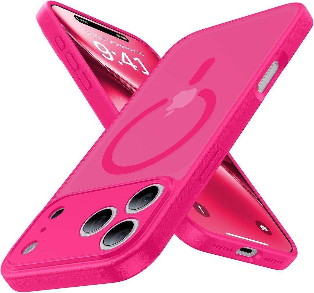Magnetic Shockproof for iPhone 17 Pro Max Case,Upgraded[Camera Protection][Compatible with Magsafe][Non-Slip][Mil-Grade Protection] Translucent Matte Phone Case for iPhone 17 Pro Max,Hot Pink