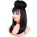 5 x Women Short Long Wig and Styled Bun with Red Lace Necklace for Beetle Lydia Deeta Cosplay Halloween Party Wear (Long)