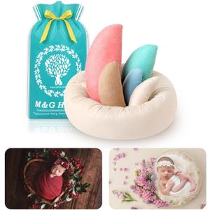 M&G House Newborn Photography Props - 6pcs Baby Photoshoot Props, Adjustable Photography Props Fits 0-6 Months Baby, Ultra-Soft Photo Donut Posing Pillow Basket - Multicolor
