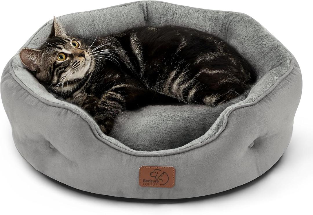 Bedsure Dog Beds for Small Dogs - Round Cat Beds for Indoor Cats, Washable Pet Bed for Puppy and Kitten with Slip-Resistant Bottom, 20 Inches