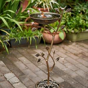 HOUYANG Diam 11.4" W x 31" H Cast Iron Pedestal Bird Bath, Bird Baths for Outdoors,Vintage Metal Bird Bath Garden Yard Decoration Bronze