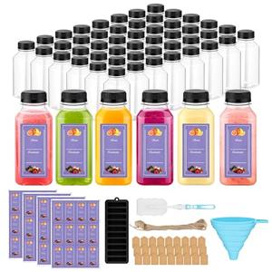 mwellewm 48 Pcs 8 oz Juice Bottles with Caps Leak-Proof Plastic Juice Containers Juicing Bottles with Lids Reusable Juicer Shot Storage for Drink Water Beverage Smoothies Iced Tea Coffee Milkshakes