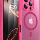 SPIDERCASE Magnetic for iPhone 16 Pro Max Case, Translucent Matte with 2PCS Tempered Glass Screen Protector [Upgraded Full Camera Protection] Anti-Scratch Slim Phone Case Slim Phone Case,Rose Red