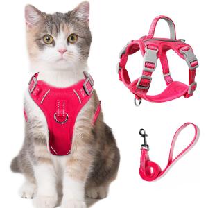 Cat Harness and Leash Set for Walking Escape Proof for Small Large cat Kitten Harness with ID tag Pocket (Pink,S)