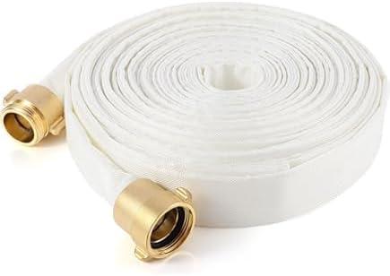 AKW Fire Hose, White, 1-1/2" ID X 100 FT, Single Jacket TPU Fire Hose 500 PSI Burst Pressure, M x F NST Brass Connectors (100 ft.)