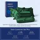 MR&HM Satin Comforter Queen 7 Pieces - Luxurious Pinch Pleat Bedding Set with Comforter, Flat Sheet, Fitted Sheet, Pillowcases & Shams, Super Silky Soft Bed Set for All Season (Queen, Dark Green)
