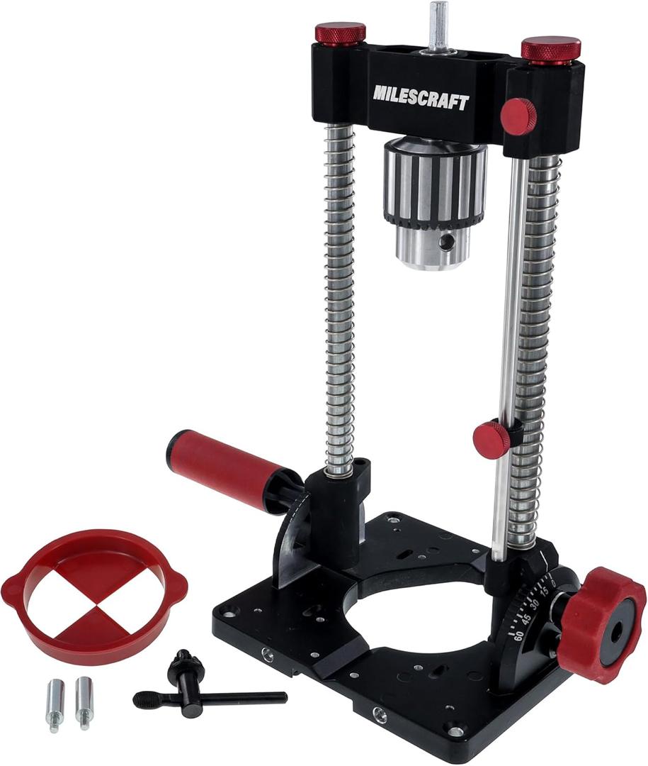 Milescraft 1348 Drill Mate PRO  Heavy-Duty Portable Drill Press Drilling Guide,  Chuck, Precision Drilling Jig Attachment for Drilling Angled or Straight Holes, Adjustable Drill Guide Attachment