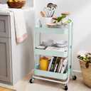 Amazon Basics 3-Tier Metal Rolling Utility Cart, Storage Organizer, Multi-Functional Kitchen Island Cart, Portable Shelving Unit with Caster Wheels, Mint Green