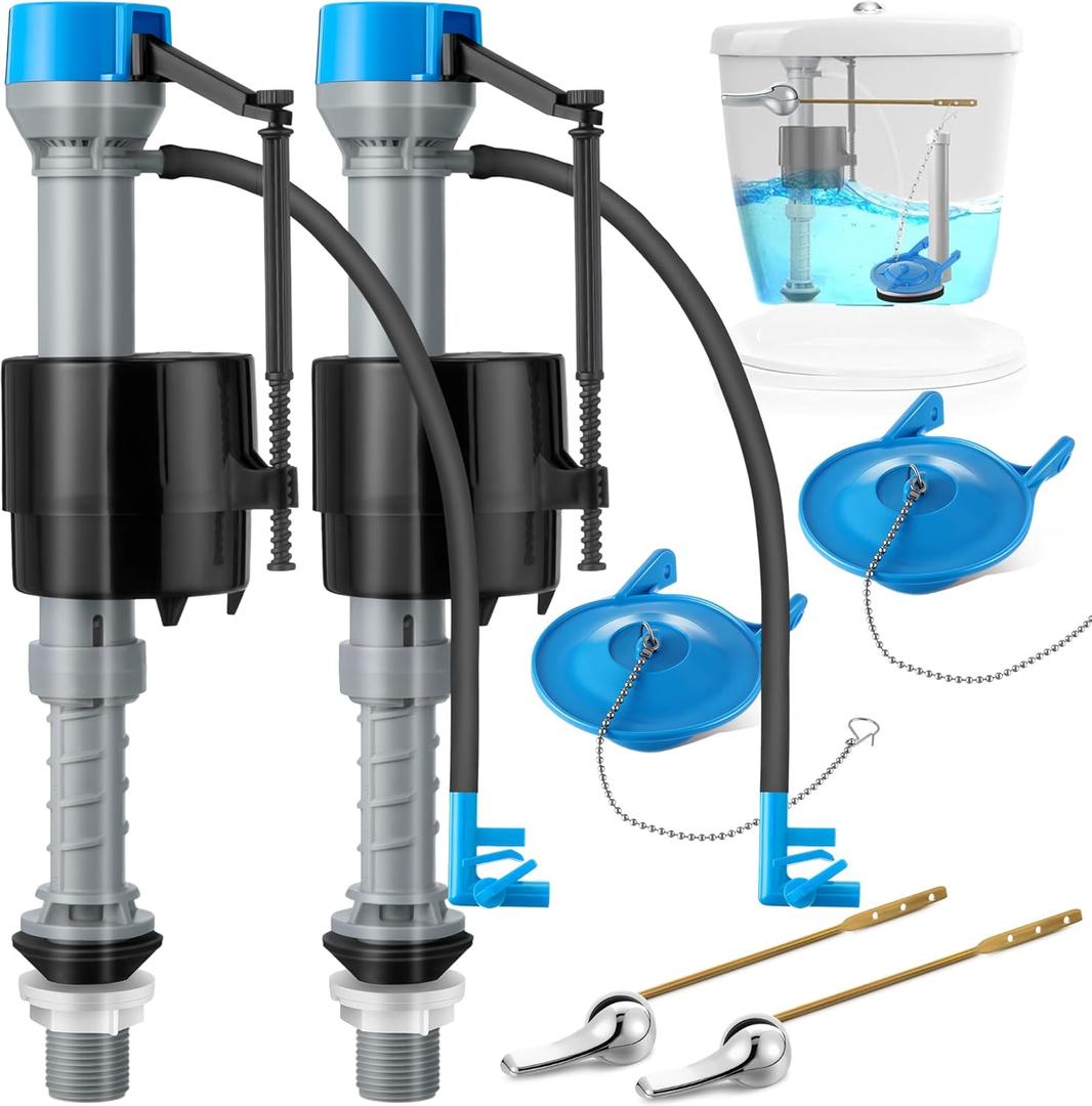 Saillong 3 Inch Universal Toilet Fill Valve Replacement Kit with 3 Inch Flapper, Fill Valve, Front Mount Toilet Flush Brass Handle, Adjustable Water Level, Quiet, Easy to Install(2 Sets,Blue)