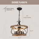 20" Farmhouse Chandelier, Rustic Drum Chandelier Light Fixture Over Table, 5-Light Pendent Light for Dining Room Vintage Wood Chandelier for Bedroom Hanging Lamp for Kitchen
