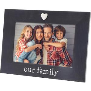 MIMOSA MOMENTS "Our Family Black 4x6 Picture Frame with Silver Heart Ornament, Tabletop Display, Family Photo Frame for Home Decor, Gift for Housewarming, Christmas, Home Keepsake