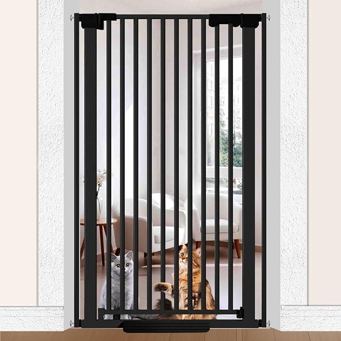 130cm Extra Tall Cat Gate Barrier for Doorways No Jumping Over, 76-83cm Wide Pressure Mounted Pet Dog Gates No Drill Auto Close, Cat Fence Indoor Climb Proof (Black)
