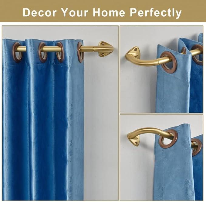 Brass Curtain Rods 2 Pack, 28-48 Inch Room Darkening Wrap Around Design, 3/4 Inch Diameter Single Adjustable Blackout Curtains Rod, Brass