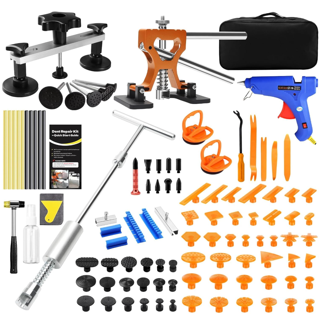 FLY5D Professional Paintless Dent Repair Kit,Dent Puller Kit with Golden Lifter, Bridge Puller, Slide Hammer TBar, Suction Cup for Car Auto Body, Hail Damage, Door Ding Removal