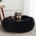 WESTERN HOME WH Calming Anti-Anxiety Donut Dog & Cat Bed, Warming Cozy Soft Round Cushion, Fluffy Faux Fur Plush Cuddler for Small Medium Dogs and Cats (20.0"L x 20.0"W x 8.0"Th, Black)