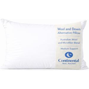 Continental Bedding Wool and Down Alternative Pillow Medium Support Australian Wool and Microfiber Blend 300 Thread Count 100% Cotton Cover, Standard