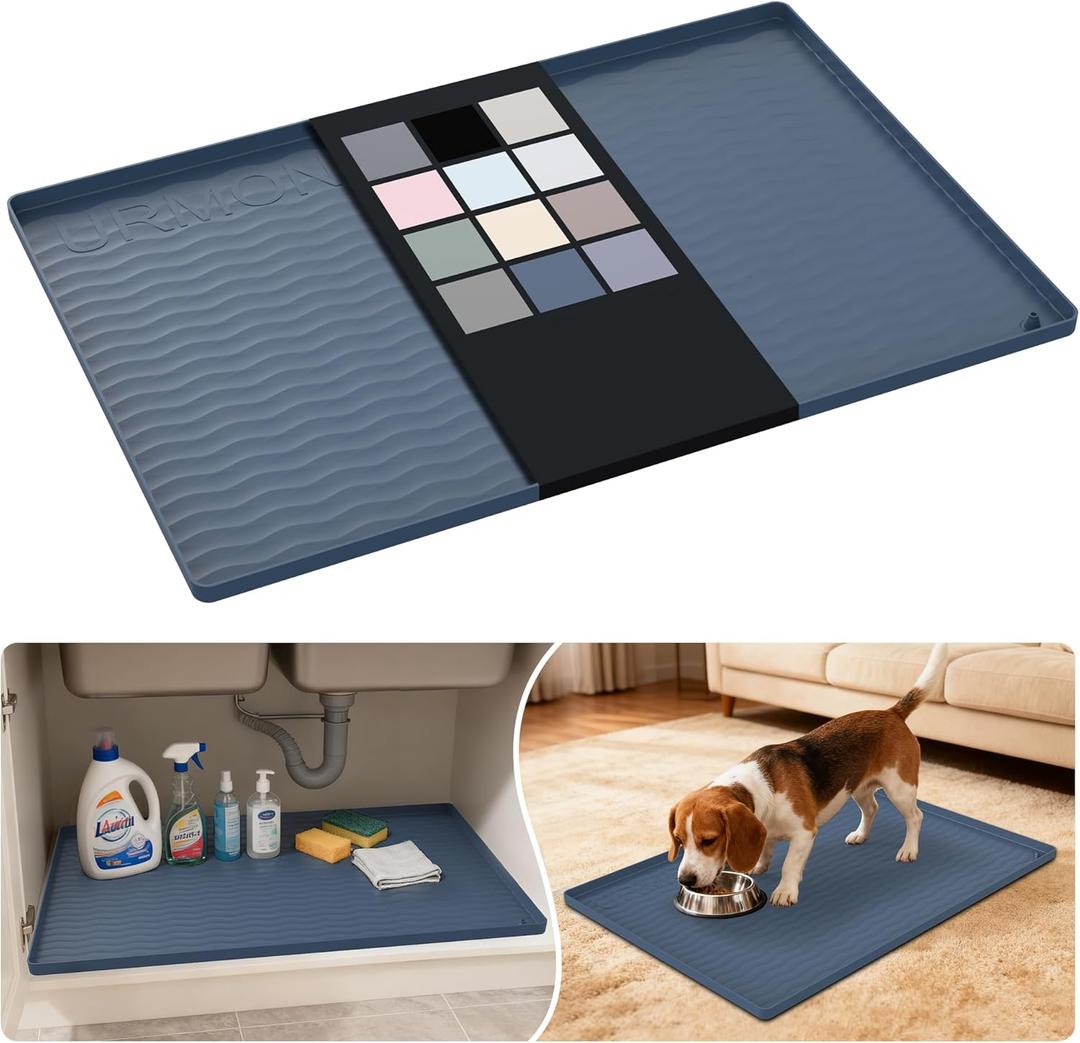 URMONA Waterproof Silicone Under Sink Mat 28'' x 19'' Shelf Liner for Kitchen and Bathroom, Cabinet and Counter Protector, Storage and Organizers, Litter Mat, Pet Cat Puppy Essentials (Dark Grey)