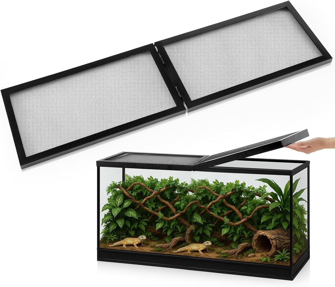 Landhoow 55 Gallon Screen Cover for Hinged Door Pet Reptile Terrarium Screen Cover Large Reptile Terrarium Fish Tank Lid with Center Hinge