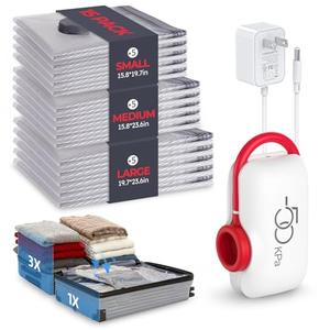 VMstr 15-Pack Vacuum Seal Bags for Clothing Travel, Carry-on Size for Luggage Compression Packing, Space Bags with Plug-in Electric Pump