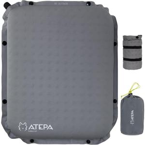 ATEPA Inflatable Stadium Seat Cushion, Self-Inflating Memory Foam Stadium Seats Bleacher Seat Chair Cushion Pad for Airplane Travel Backpacking Sports Events (XL 2 Pack Grey)