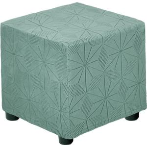 uxcell Square Footstool Cover, Jacquard Polyester Stretch Footrest Slipcovers Footstool Protector for Living Room Bedroom Fit Length 33-45.7cm/13"-18", S-Large, Pine Green