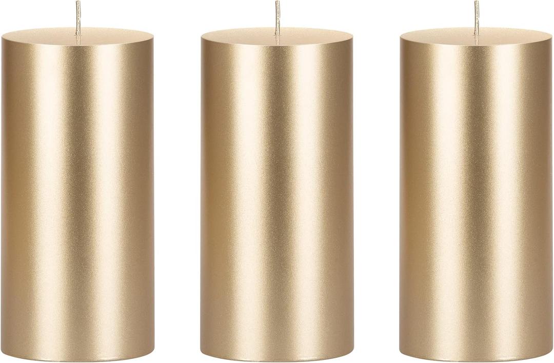 Mega Candles 3 pcs Unscented Solid Gold Pillar Candles, Hand Poured Premium Wax Candle 3 Inch x 6 Inch, Home Dcor, Spas, Weddings, Occasions, Party, Centerpieces, Holidays, Vigils, Prayers