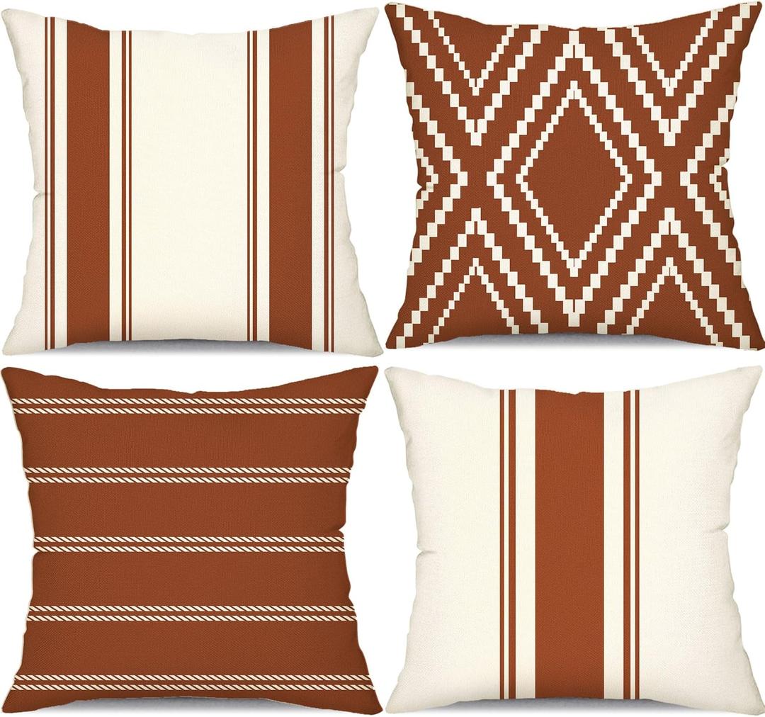 DFXSZ Outdoor Pillow Covers 18x18 Inch Set of 4 Rust Waterproof Modern Geometry Throw Pillows Outdoor Summer Waterproof Decor for Patio Funiture Garden Polyester Cushion Covers 013M18